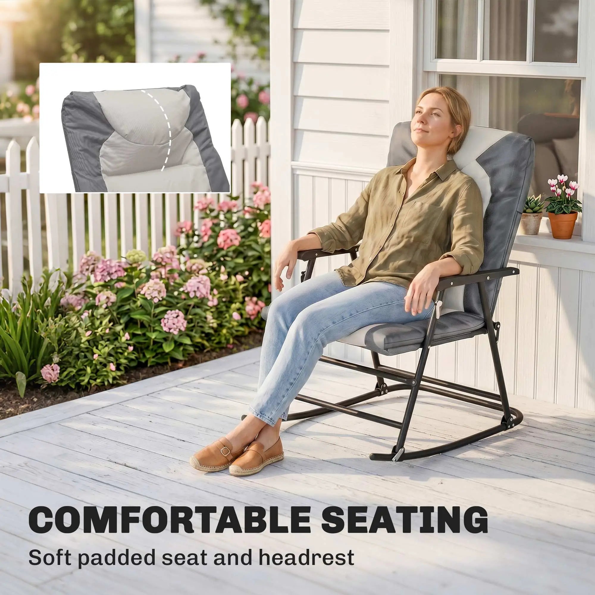 3-Piece Foldable Rocking Chair Set, Light Grey Outdoor Rocking Chairs at Gallery Canada