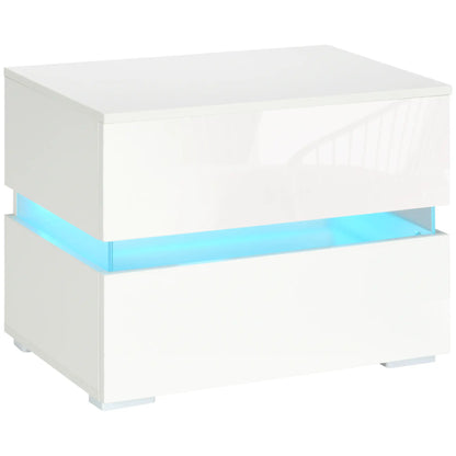 Modern Nightstand, 2 Drawers, USB RGB LED Lights, Remote, White Bedside Tables White at Gallery Canada