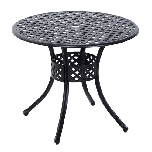 33-Inch Round Patio Dining Table with Umbrella Hole, Cast Aluminum, Black
