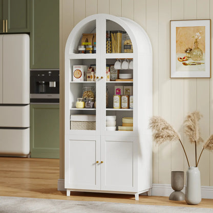 Armoire de garde-manger à arche, 71" de haut, portes en verre acrylique, blanc