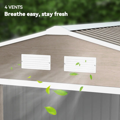 9.1'x6.4'x6.3' Garden Storage Shed, Foundation Kit, Metal Tool House, Double Doors, Light Brown Sheds at Gallery Canada