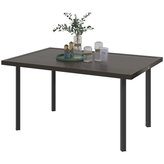Outdoor Dining Table with 2.1" Umbrella Hole, Steel, Dark Brown Patio Dinning Tables Dark Brown Wood Effect, Black at Gallery Canada