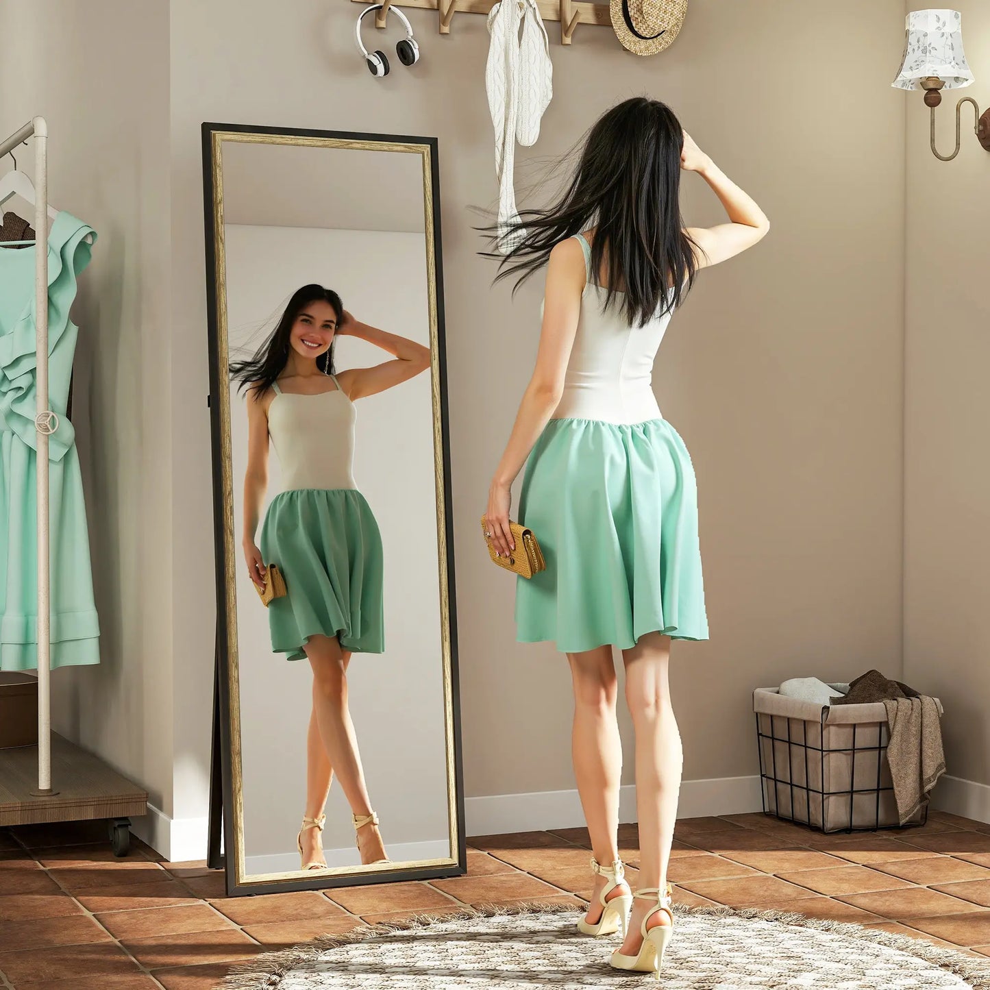 Full Length Mirror, 64" x 21", Dual-Tone Frame, Black Full Length Mirrors at Gallery Canada