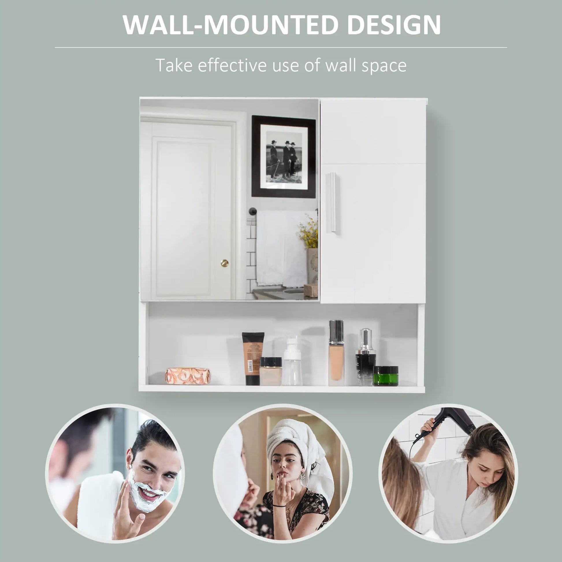 Wall Mounted Bathroom Mirror Cabinet, Double Doors, Adjustable Shelf, White Mirror Medicine Cabinets at Gallery Canada