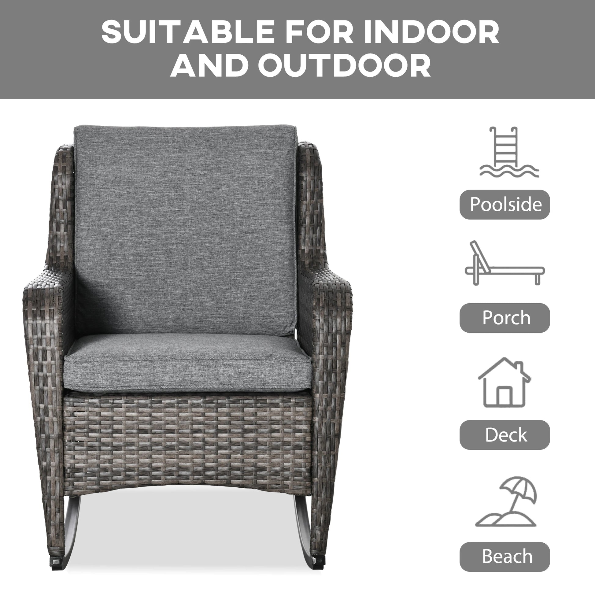 Outdoor Wicker Rocking Chair, PE Rattan Porch Rocker, Grey Outdoor Rocking Chairs at Gallery Canada