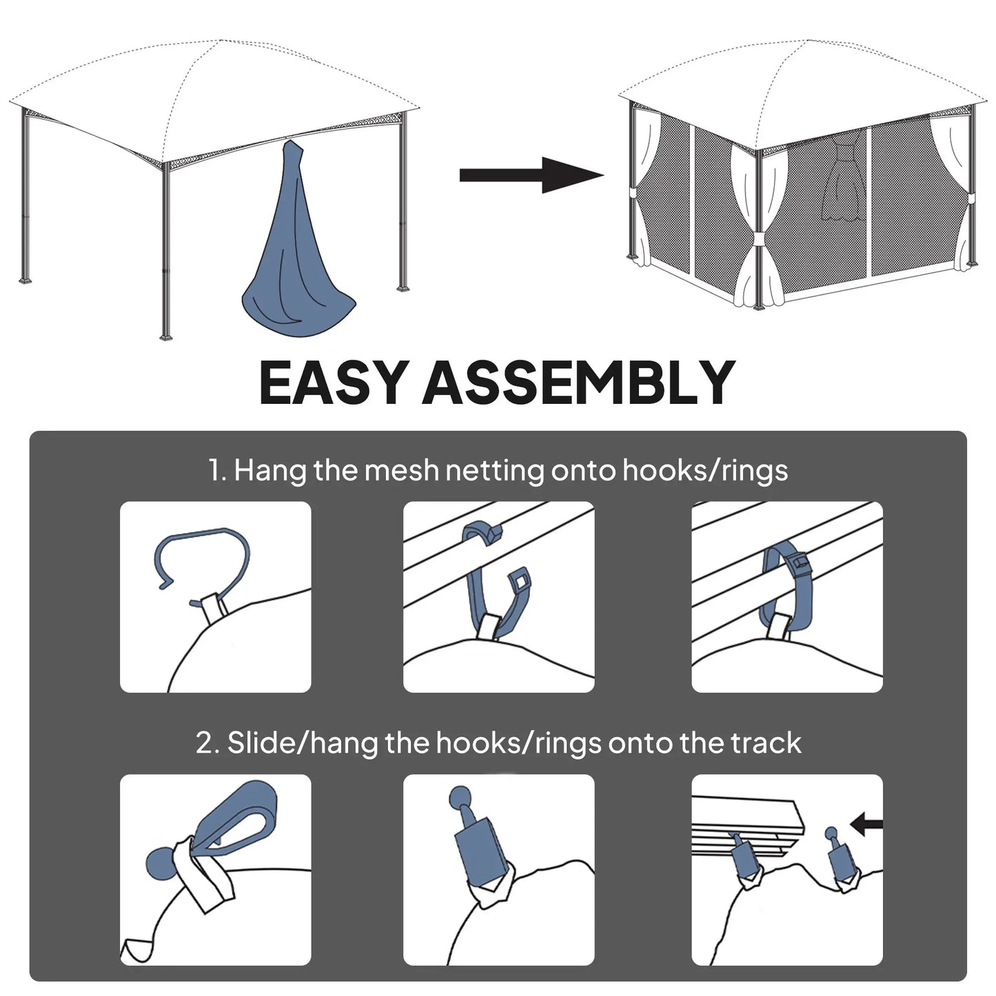 Gazebo Mosquito Netting, 12' x 12', Zipper Screen Walls, Black, Khaki Gazebo Sidewalls at Gallery Canada