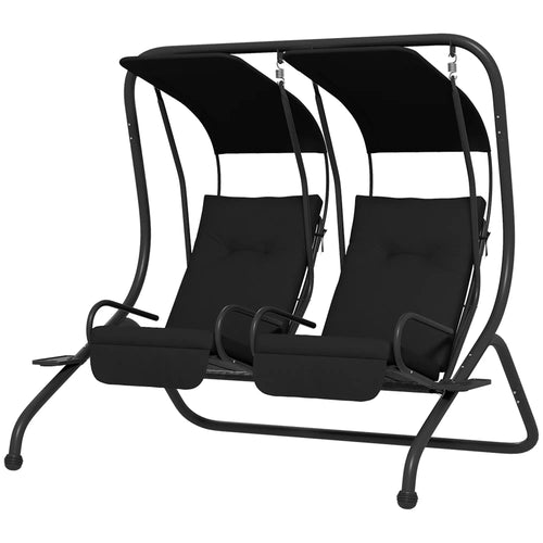 2-Seater Outdoor Porch Swing with Canopy, Black