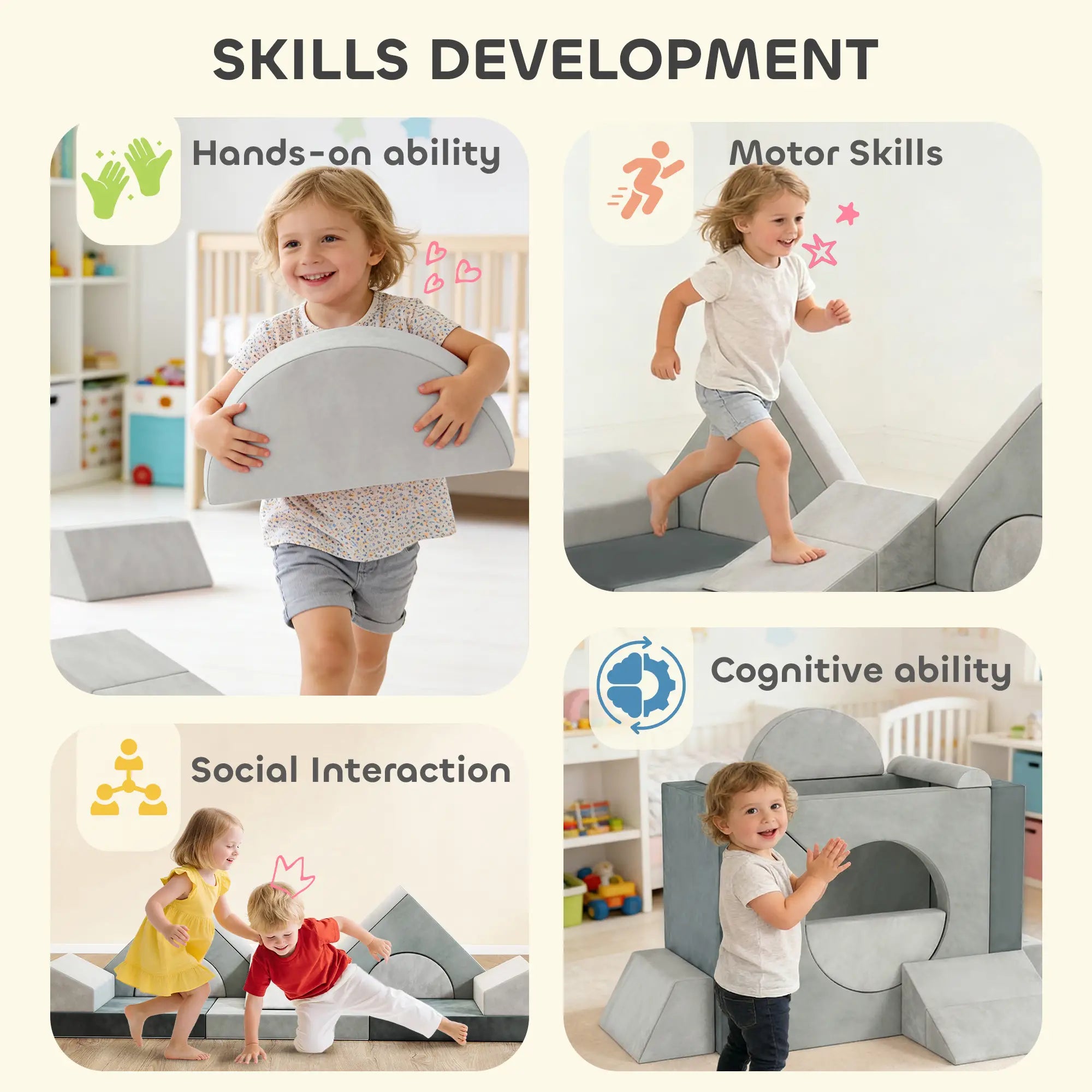 12 PCS Modular Kids Play Couch, Toddler Sectional Sofa, Grey Kids Gym & Playmats at Gallery Canada