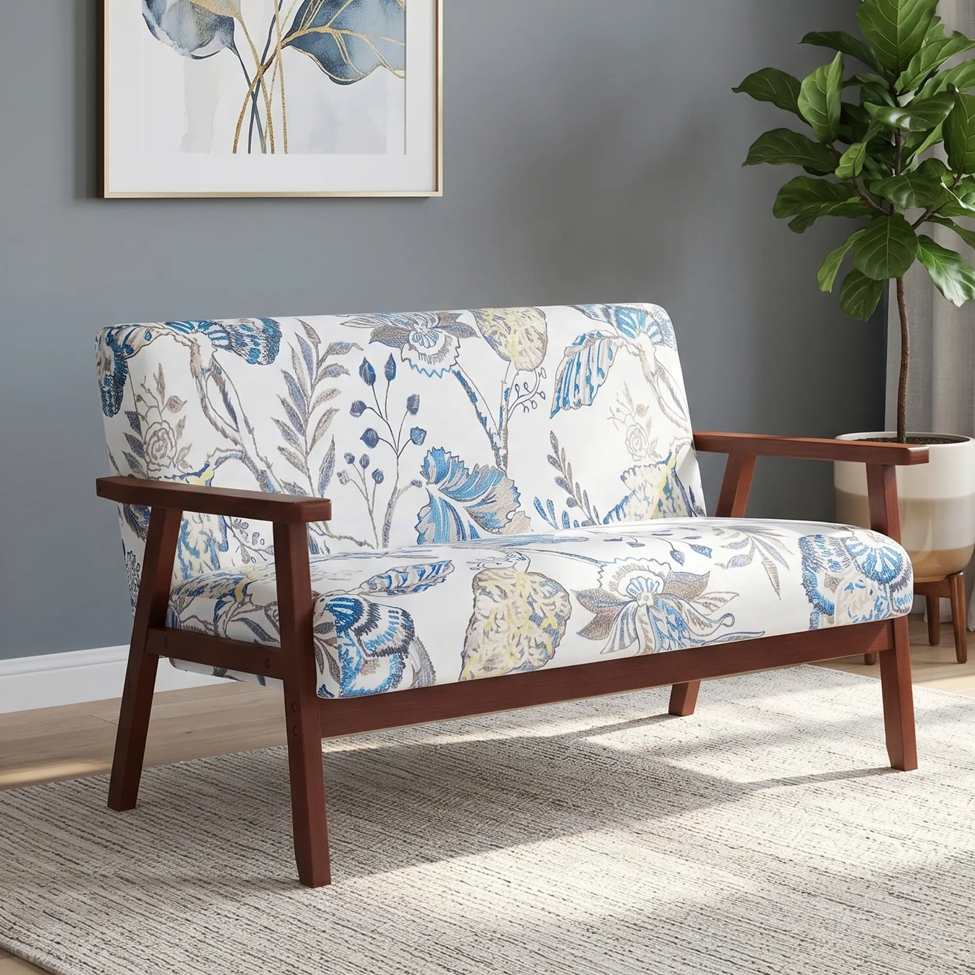 Compact Loveseat Sofa, Linen Fabric, Rubber Wood Legs, Multicolour 2-Seater Sofas at Gallery Canada