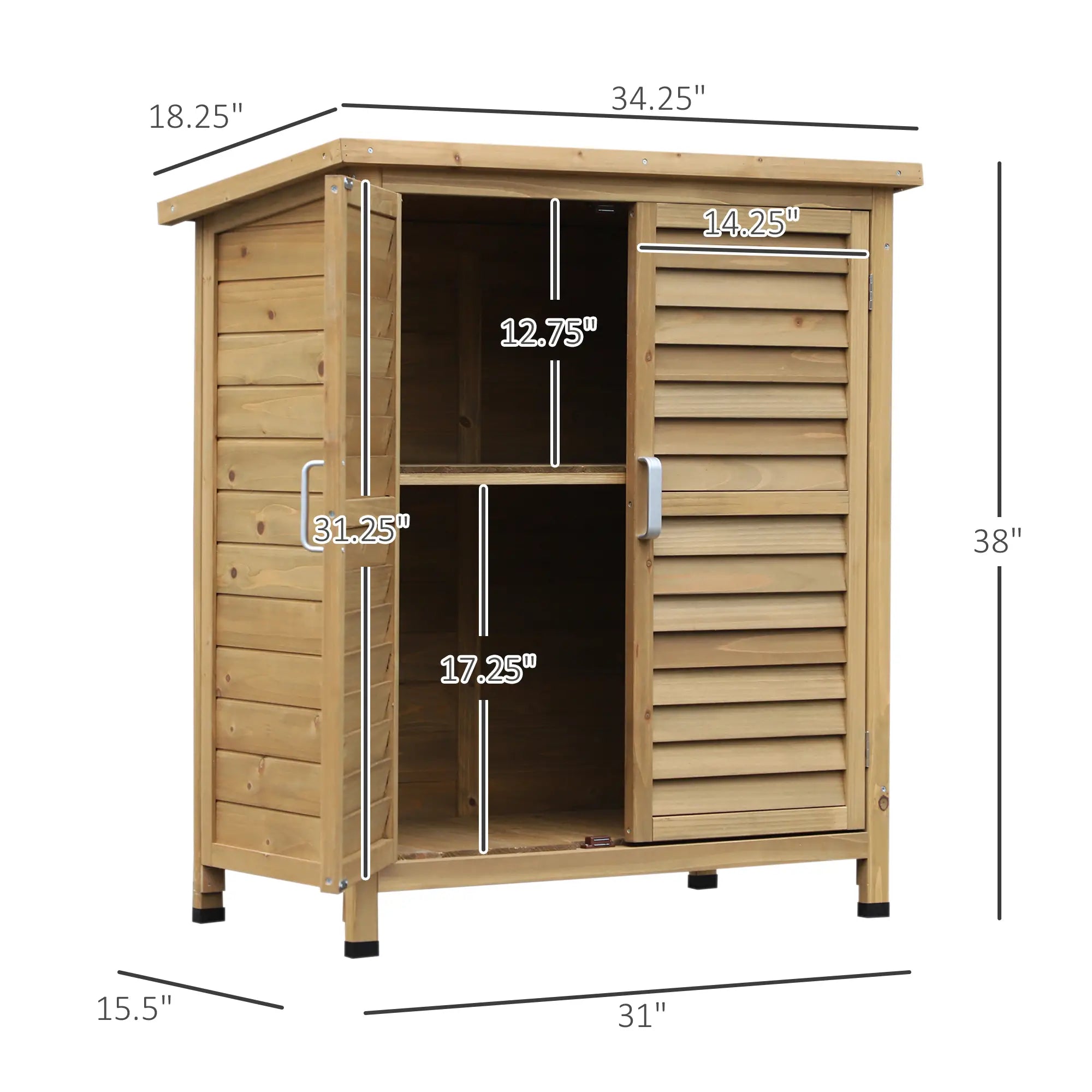 Wooden Garden Storage Shed, 2 Door, 34