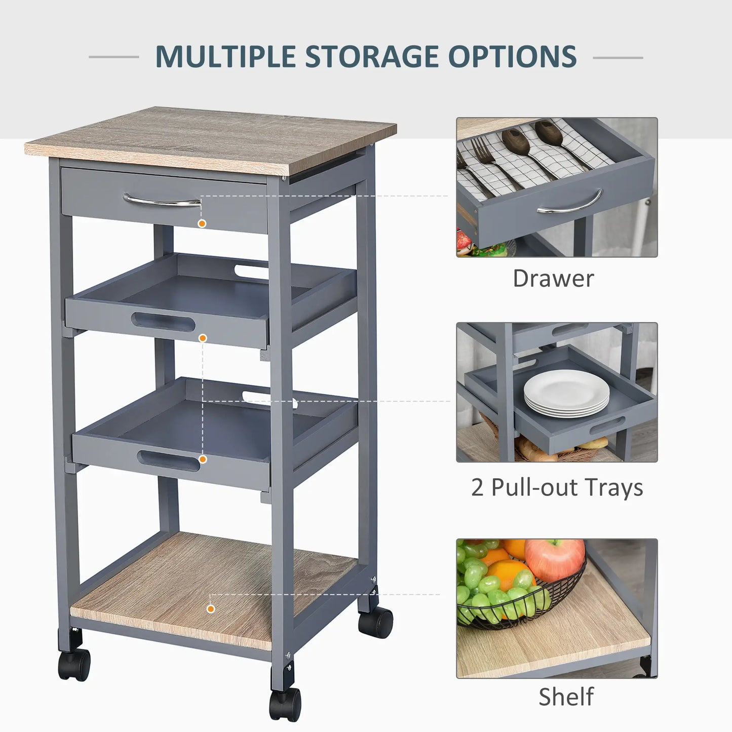 Kitchen Island Rolling Cart with Drawer, Grey Kitchen Islands & Kitchen Carts at Gallery Canada