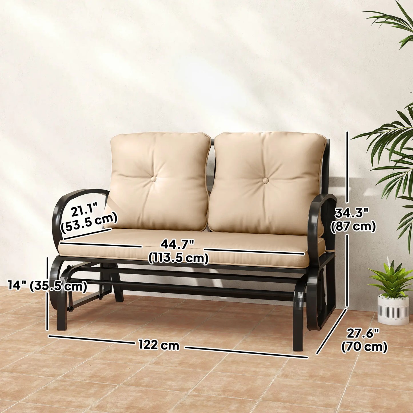 2-Person Outdoor Glider Chair, Steel Frame With Cushions, Khaki Outdoor Gliders at Gallery Canada