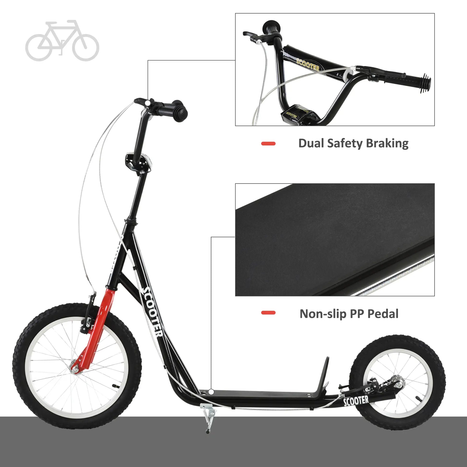 Youth Kick Scooter, Adjustable Handlebar, 16'' Inflatable Wheel, Black Scooters at Gallery Canada