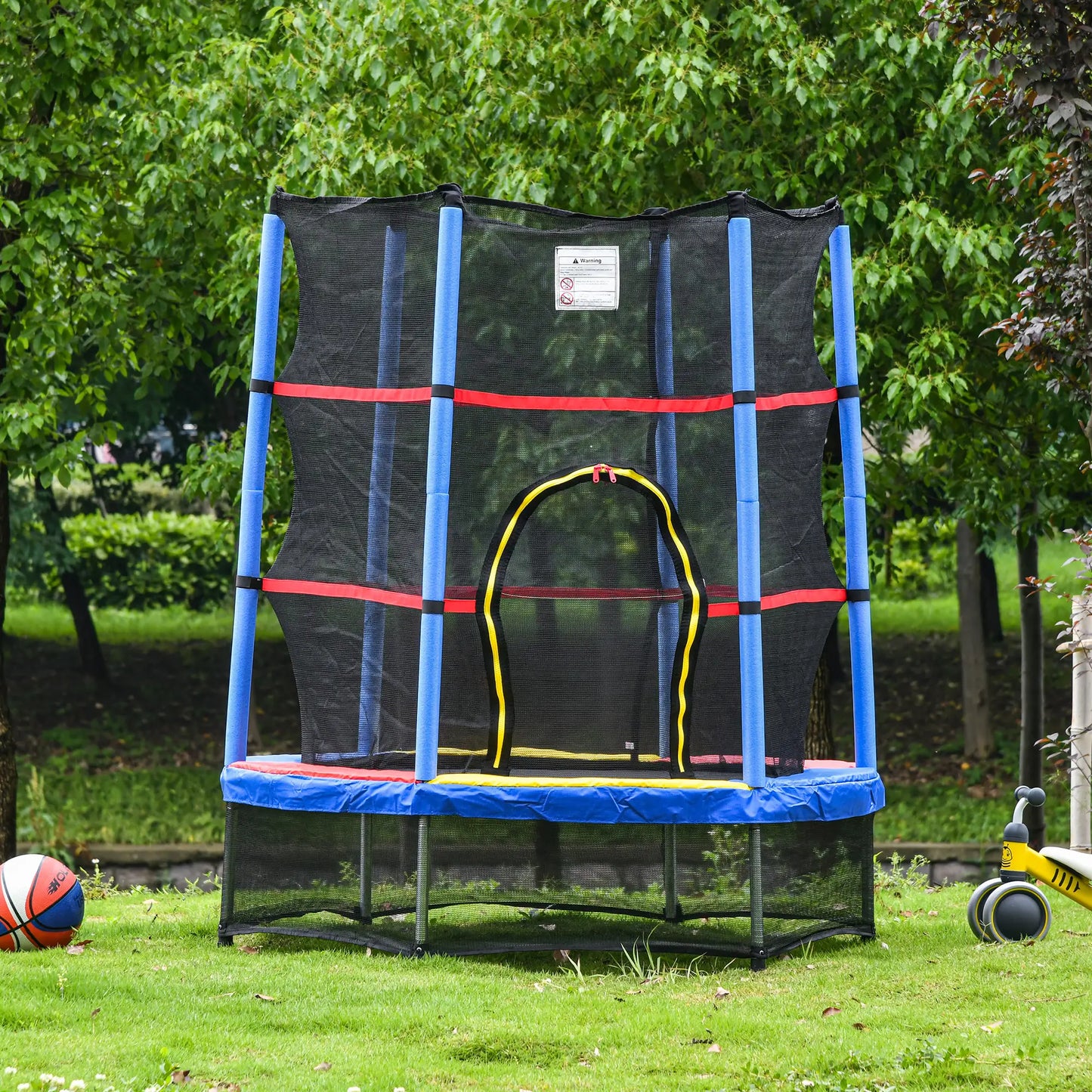 55" Kids Trampoline with Enclosure Net, Indoor/Outdoor, Multi-Coloured Trampolines at Gallery Canada