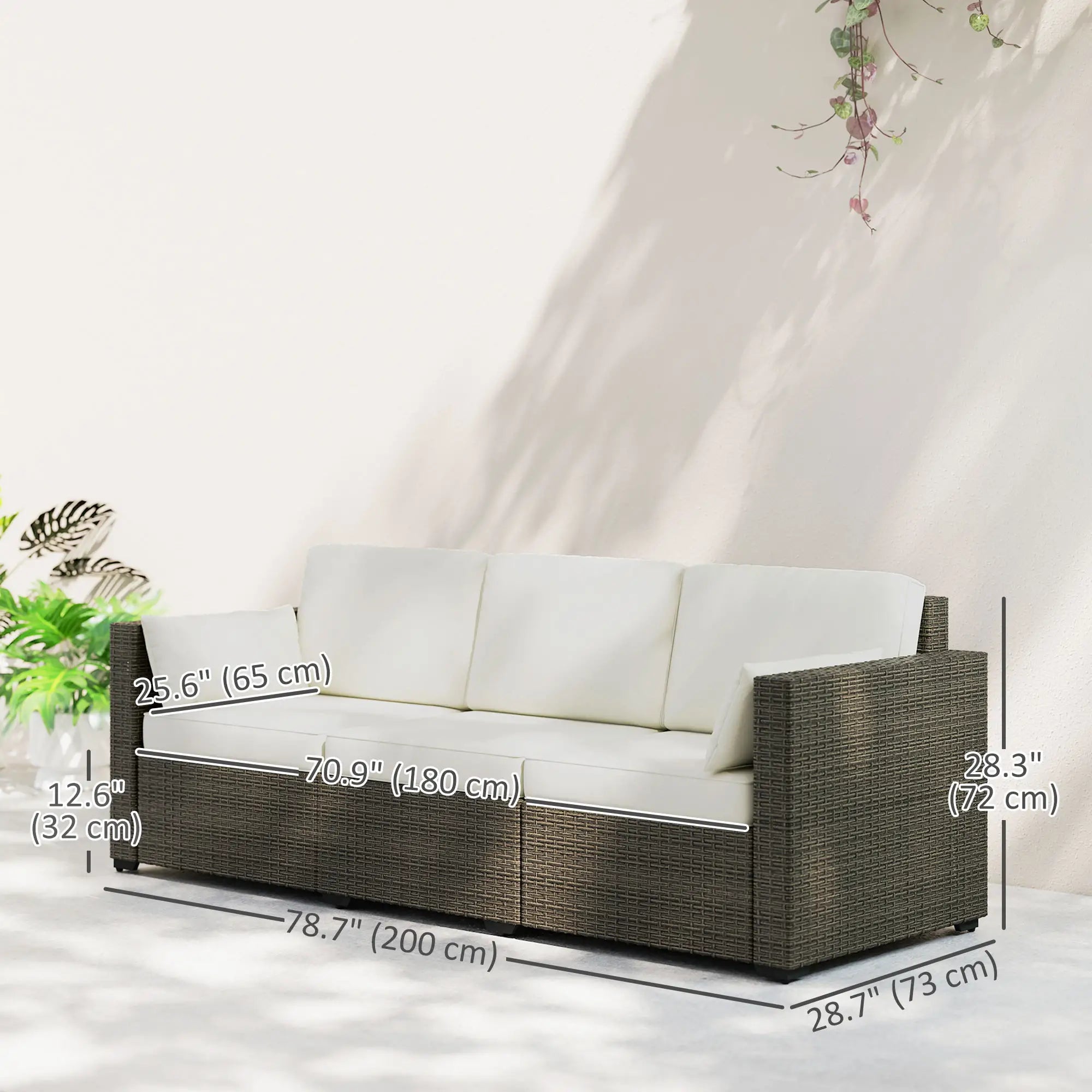 3-Seater Outdoor Sofa, PE Rattan Patio Couch, Cream White Patio Furniture Sets at Gallery Canada