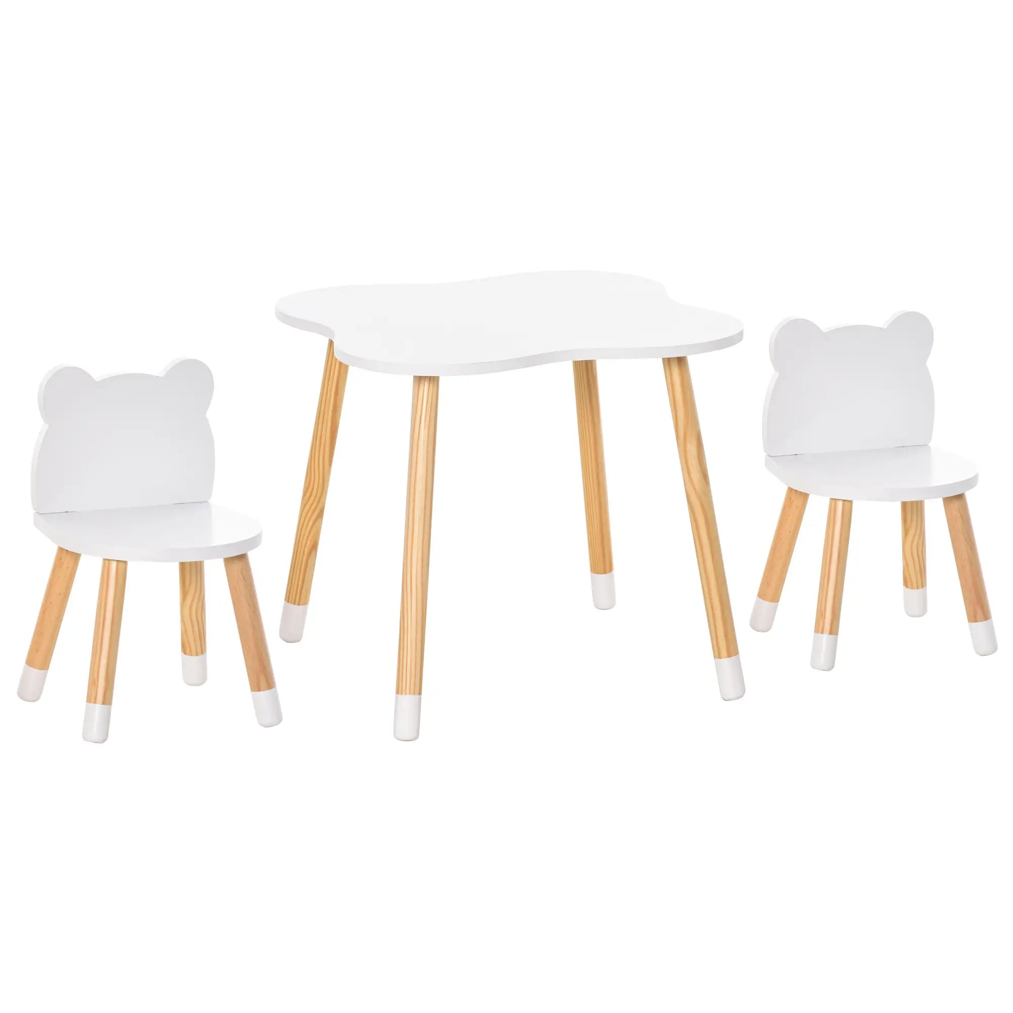 Kids Wooden Table, 2 Chairs Set, Bear Shape, Rounded Corners, White Kids Table Sets at Gallery Canada
