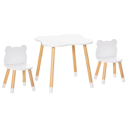 Kids Wooden Table, 2 Chairs Set, Bear Shape, Rounded Corners, White Kids Table Sets at Gallery Canada