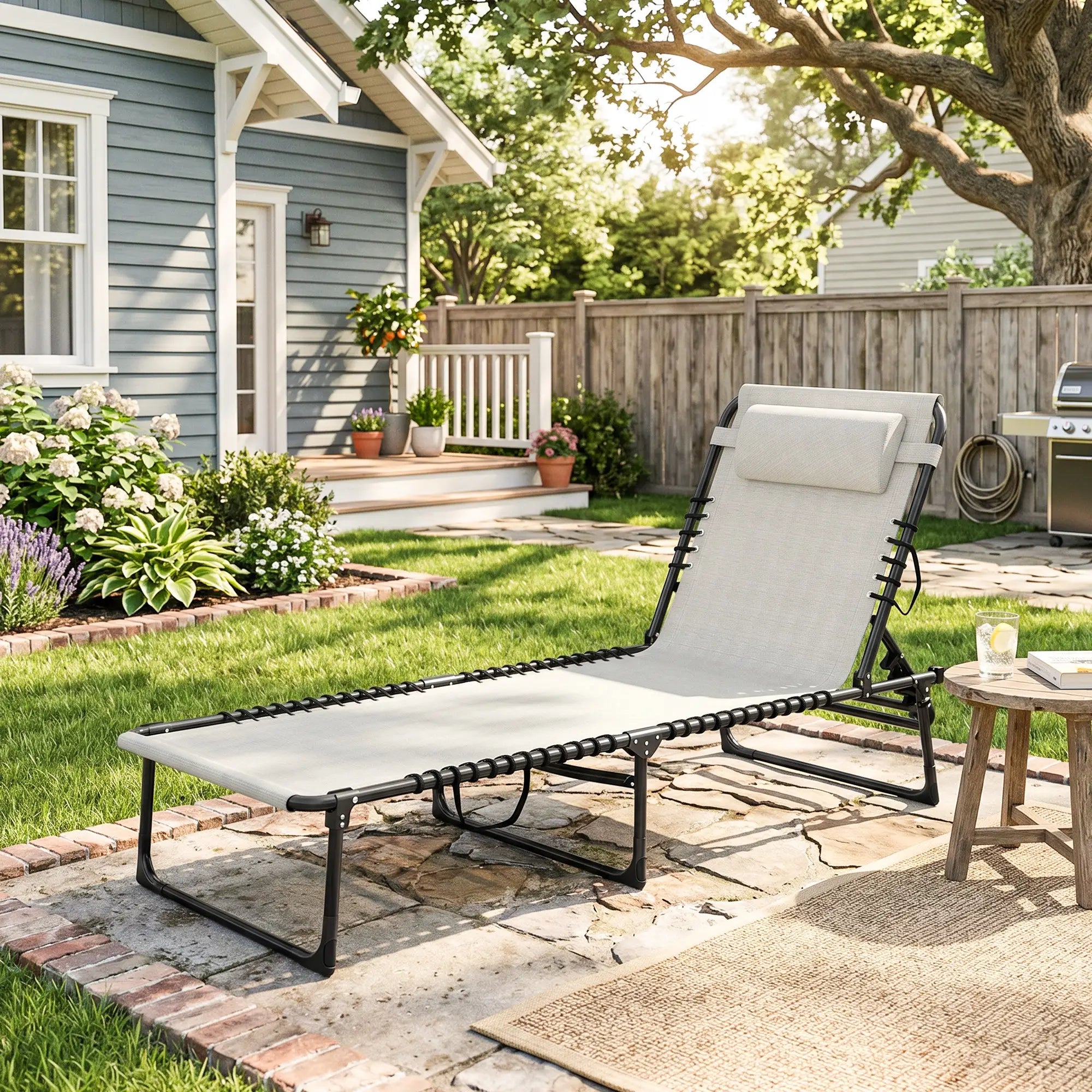 Outdoor Folding Lounge Chair, 4-Level Adjustable, Cream Lounger Chairs at Gallery Canada