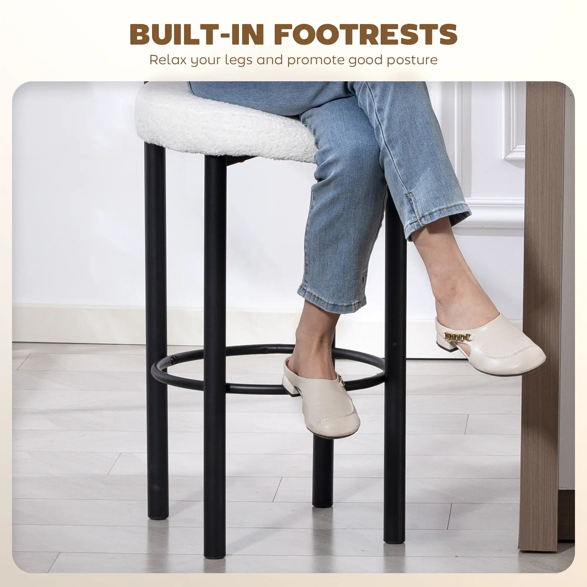Sherpa Upholstered Bar Stools Set of 2, With Backrest and Footrest Bar Stools at Gallery Canada