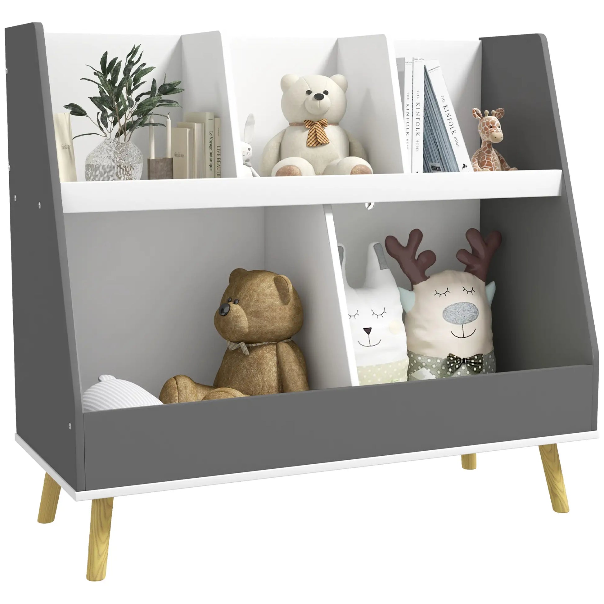 2 Tier Kids Toy Organizer, 5 Compartments, Anti-Tip, Nursery, Playroom, Grey Bookshelves & Bookcases at Gallery Canada