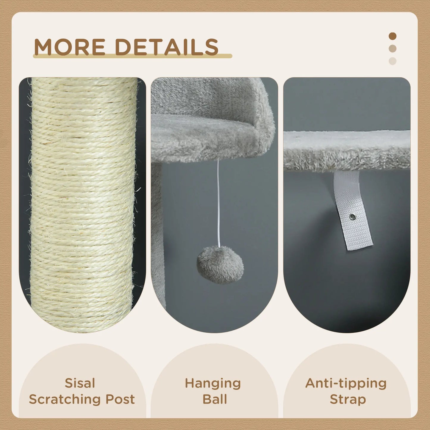 56" Tall Cat Tree, Multi-Level Tower with Hammock, Bed, Condo, Sisal Scratching Posts, Grey Cat Towers at Gallery Canada