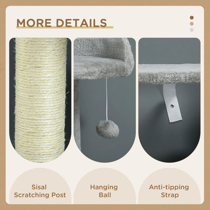 56" Tall Cat Tree, Multi-Level Tower with Hammock, Bed, Condo, Sisal Scratching Posts, Grey Cat Towers at Gallery Canada