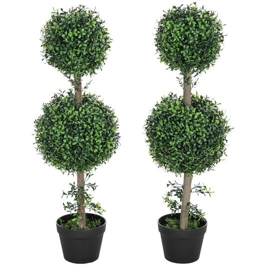 2 Pack 36.1" Artificial Boxwood Topiary Ball Trees, With Pot, Green Artificial Trees Green at Gallery Canada