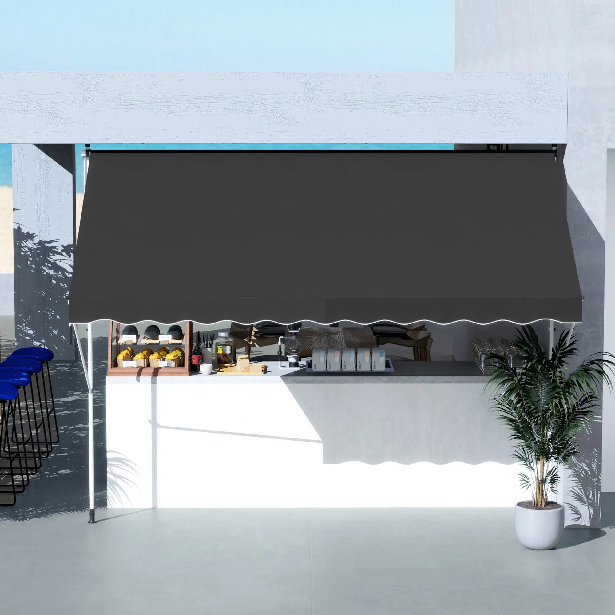 10x5ft Manual Retractable Awning, For Window Door Porch, Black Deck Awnings at Gallery Canada