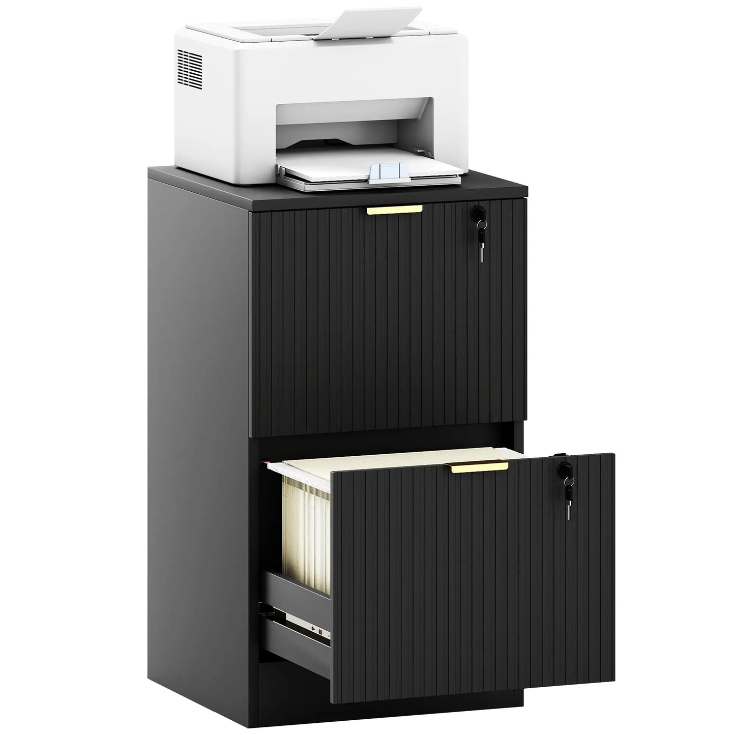 Lockable Filing Cabinet, 2 Fluted Drawers, Adjustable Hanging Rails, Black Office Cabinets & Cupboards at Gallery Canada