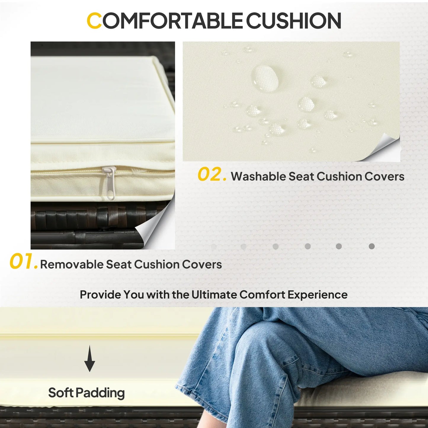 3-Piece Patio Set with Cushions, PE Rattan Sofa, Glass Table, Cream White Patio Furniture Sets at Gallery Canada