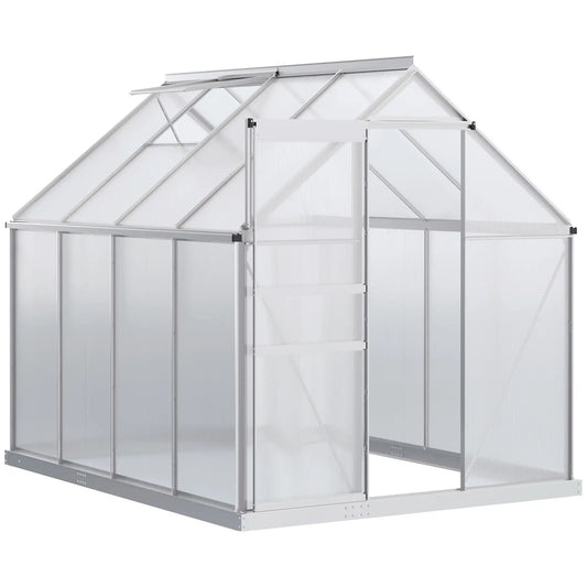 6' x 8' x 6.5' Walk-in Greenhouse, Polycarbonate, Adjustable Roof Vent, Sliding Door, Clear Walk In Greenhouses Clear, Silver at Gallery Canada