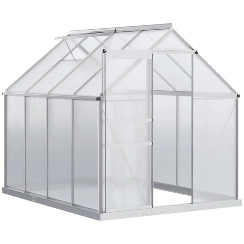 6' x 8' x 6.5' Walk-in Greenhouse, Polycarbonate, Adjustable Roof Vent, Sliding Door, Clear