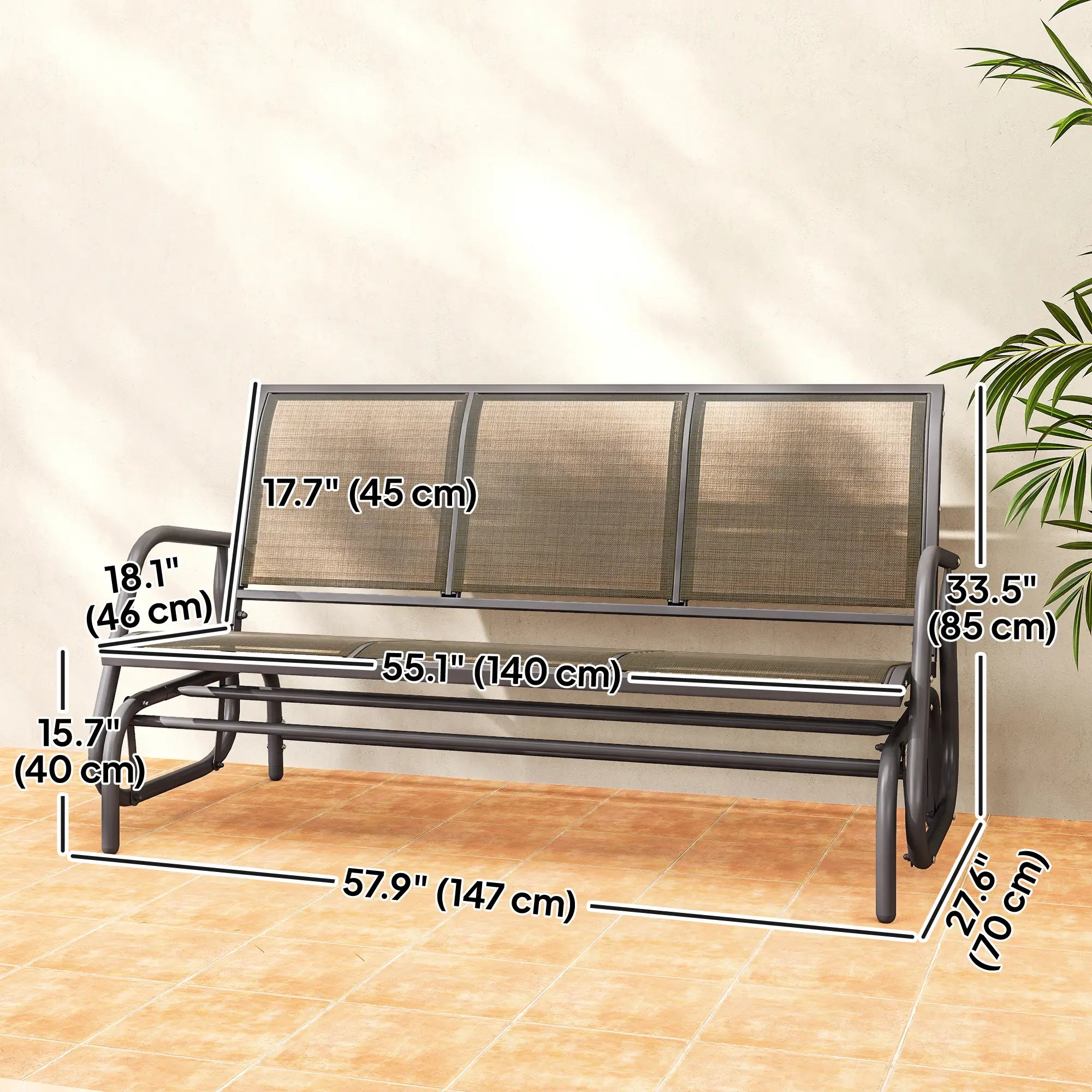 3-Seat Outdoor Glider Chair, Steel Frame, Sling Fabric, Brown Outdoor Gliders at Gallery Canada