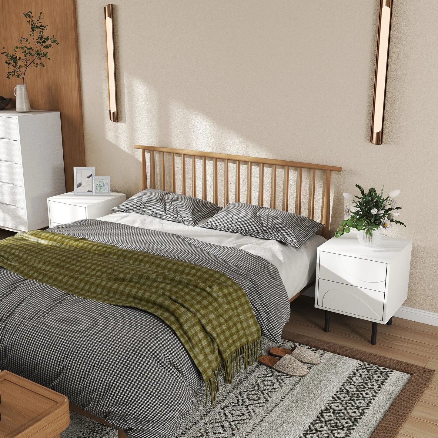 Modern Nightstand Set of 2, Push-to-Open Drawers, Steel Legs, White Bedside Tables at Gallery Canada