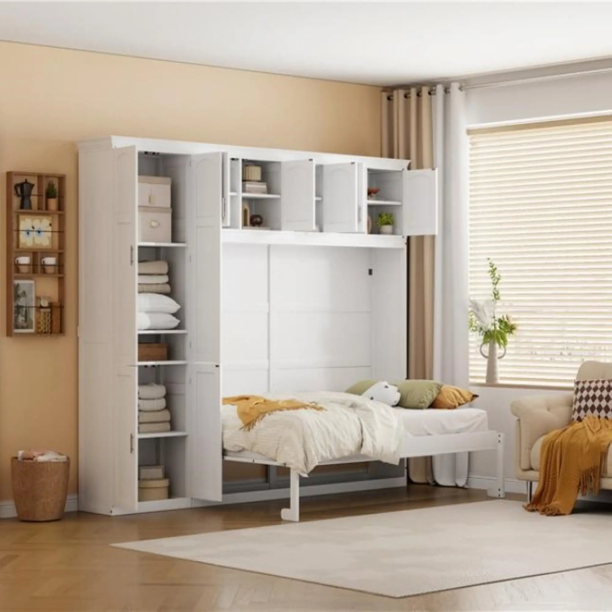 Murphy Bed with Cabinets, Space-Saving Design, 117.5
