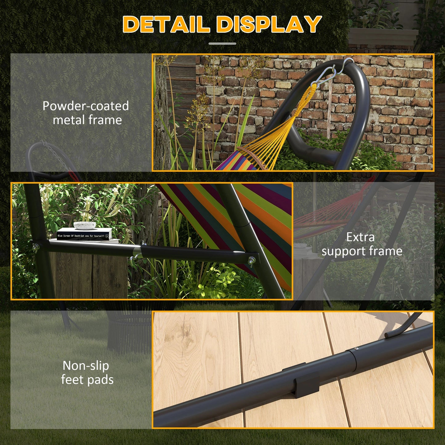 10.3ft Adjustable Hammock Stand, Fits 9-14ft Hammocks, 450lbs Capacity, Black Hammock Stands at Gallery Canada