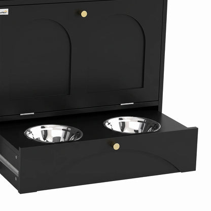 Dog Feeding Station, Food Storage Cabinet, 2 Elevated Bowls, Black Dog Bowls at Gallery Canada