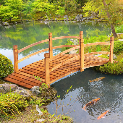 6FT Wooden Garden Bridge, Arc Footbridge with Guardrails, Orange Garden Bridges at Gallery Canada