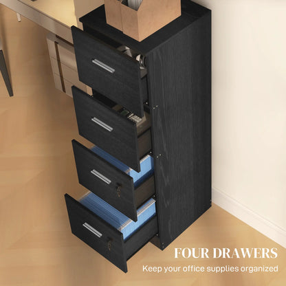4 Drawer Vertical Filing Cabinet with Lock, Adjustable Hanging Bar, Black Office Cabinets & Cupboards at Gallery Canada