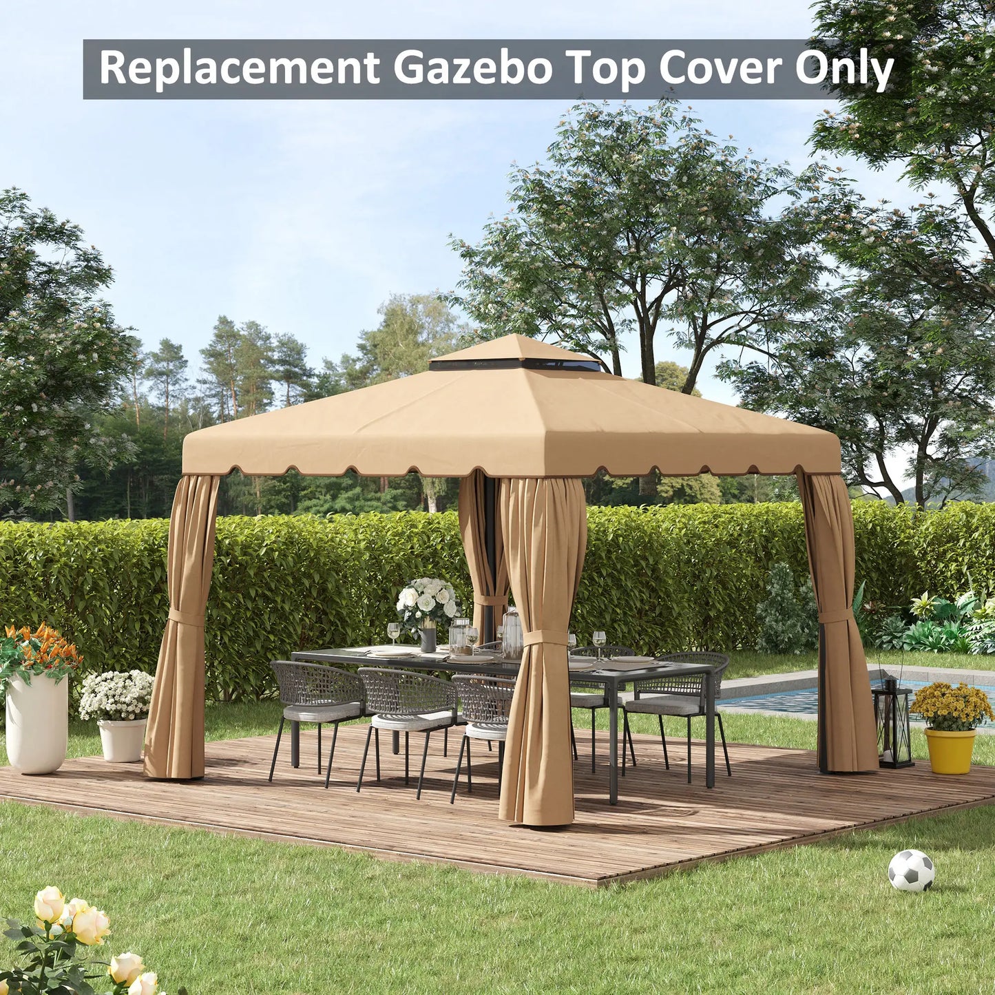 10' x 10' Replacement Canopy, Gazebo Top Cover, Double Vented Roof, Khaki Gazebos at Gallery Canada