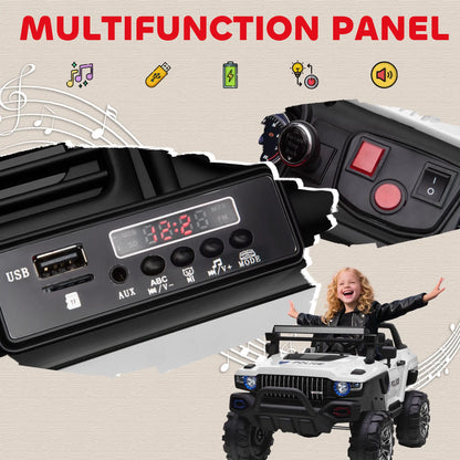 Kids Ride On Car 12V RC 2 Seater Police Truck, White Electric Toy Cars at Gallery Canada