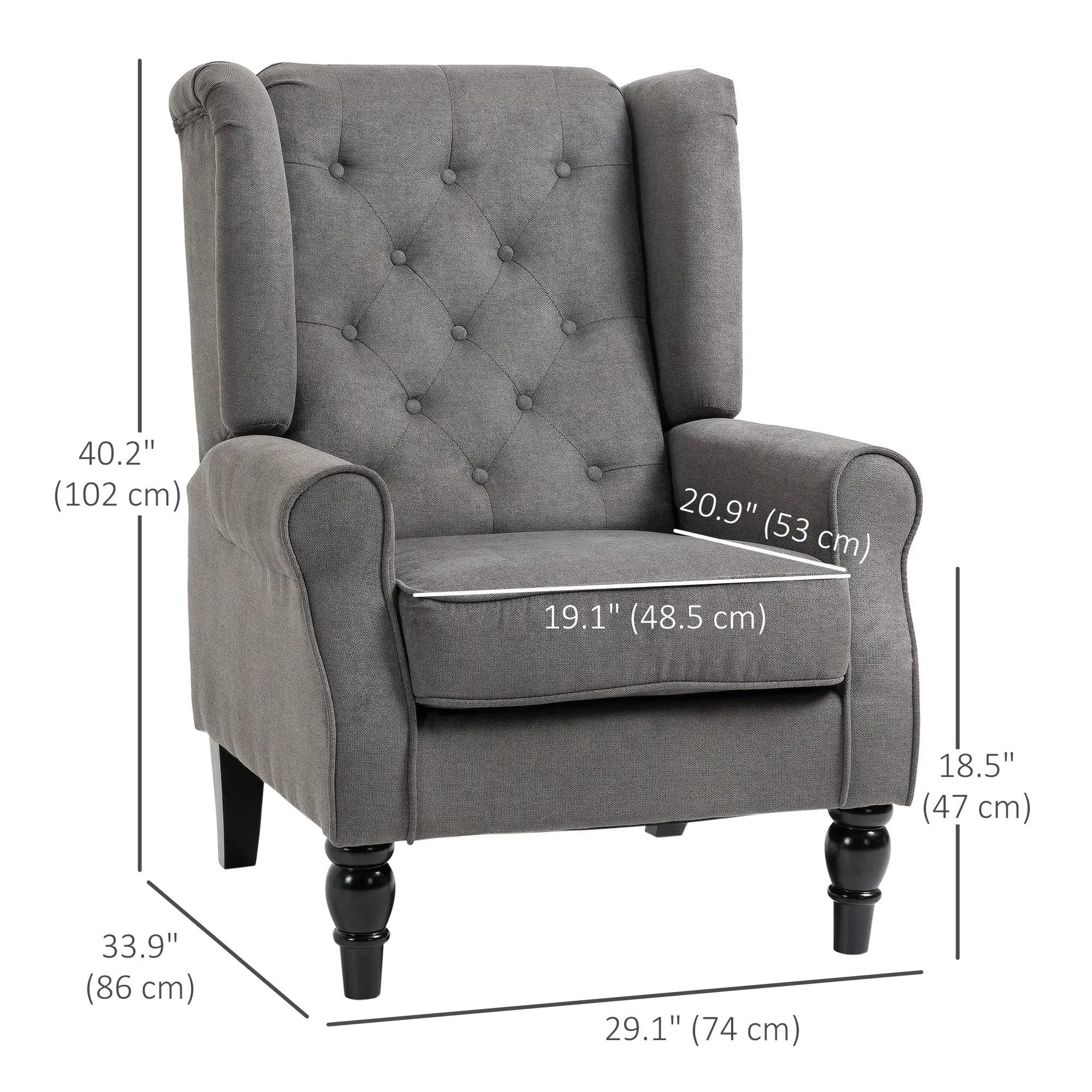 Fabric Accent Chair, Button Tufted, Wood Legs, Thick Padding, Charcoal Grey Accent Chairs at Gallery Canada