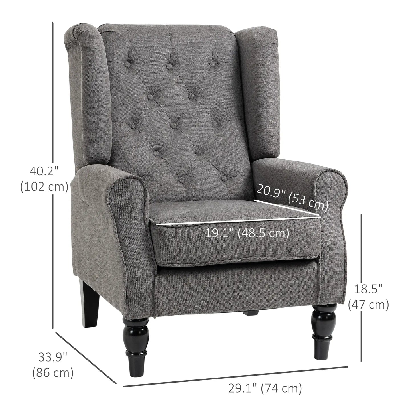 Fabric Accent Chair, Button Tufted, Wood Legs, Thick Padding, Charcoal Grey Accent Chairs at Gallery Canada