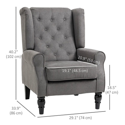Fabric Accent Chair, Button Tufted, Wood Legs, Thick Padding, Charcoal Grey Accent Chairs at Gallery Canada