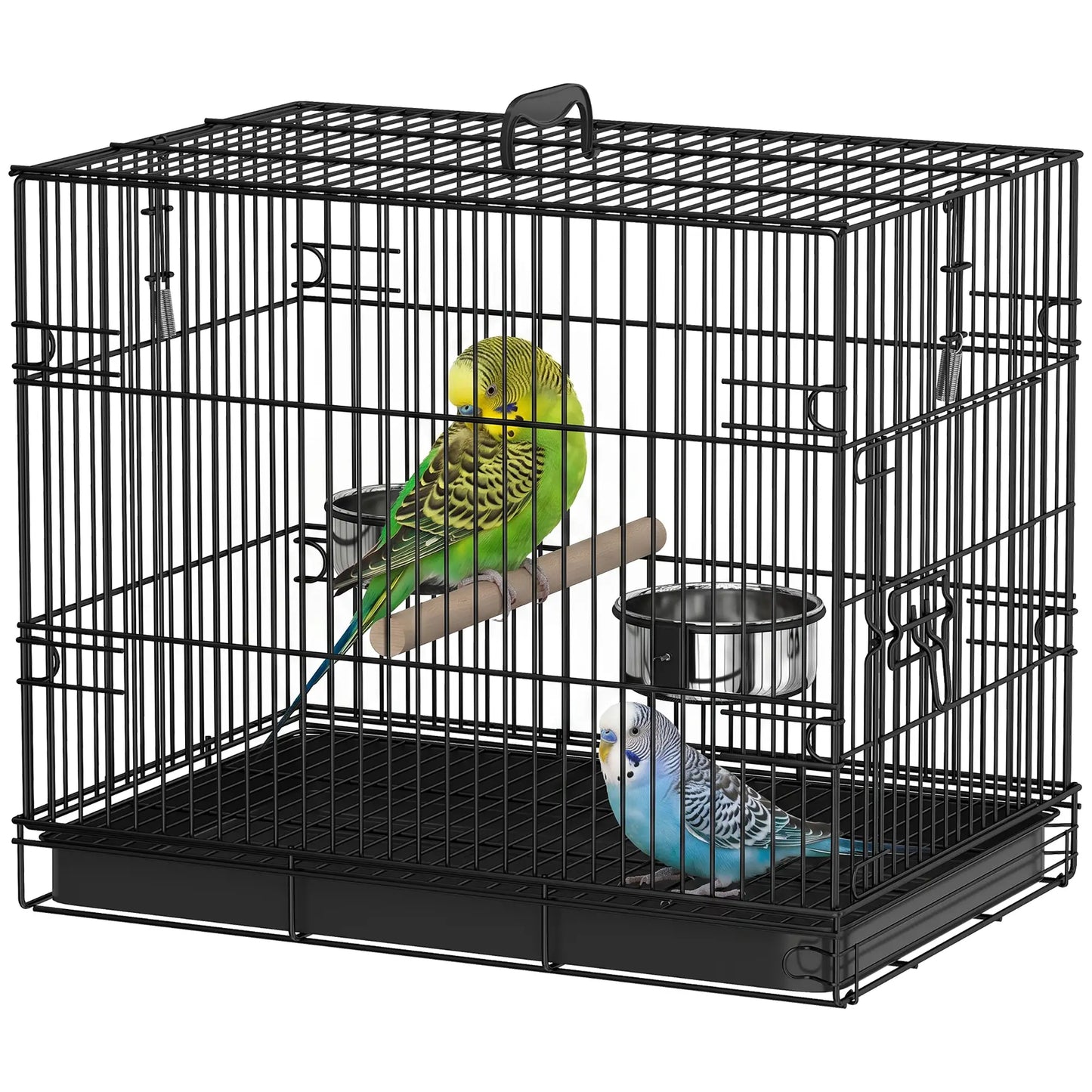Bird Cage Portable w/ Slide-Out Tray Travel Cage for Parakeets w/ Perch &; Food Bowls Black