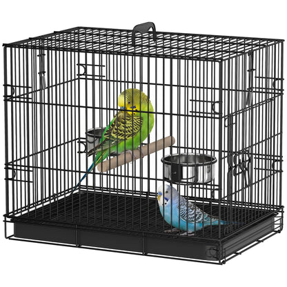 Bird Cage Portable w/ Slide-Out Tray Travel Cage for Parakeets w/ Perch &; Food Bowls Black