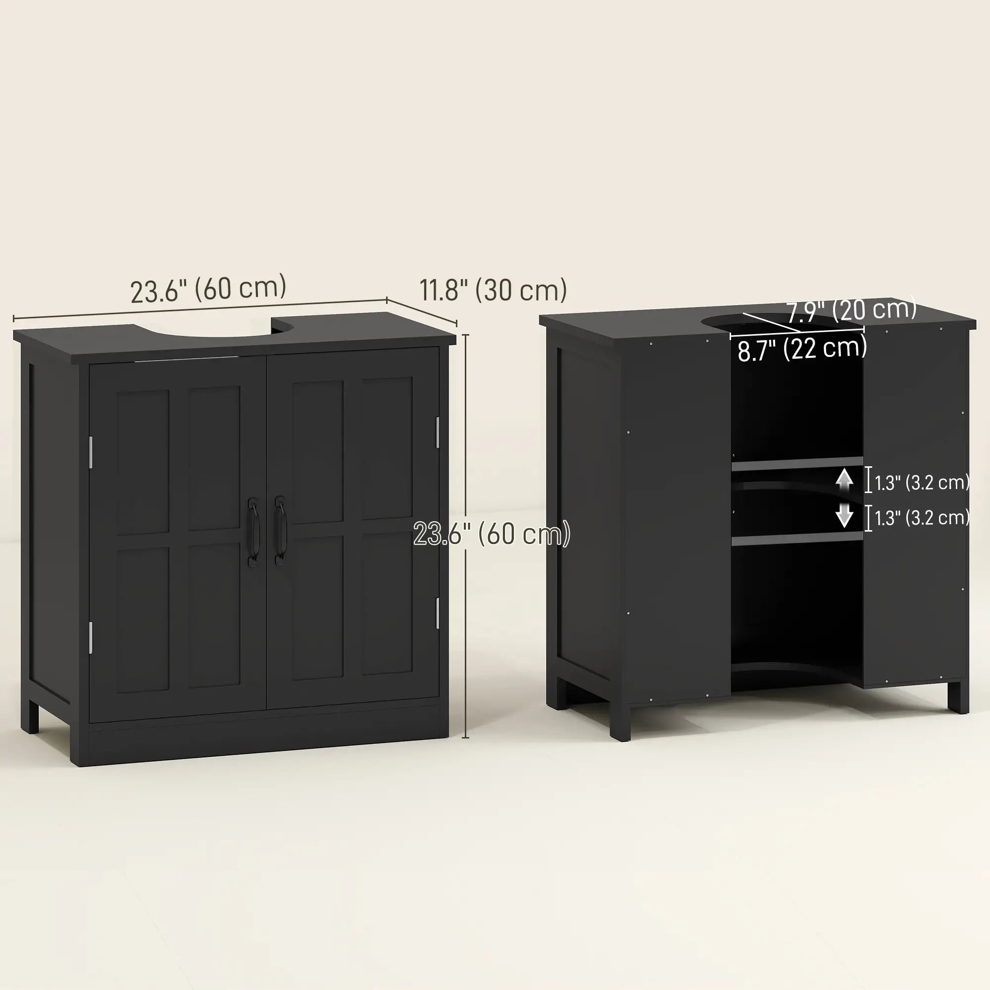 Pedestal Under Sink Vanity Cabinet, Double Doors, Adjustable Shelf, Black Sink Cabinets at Gallery Canada