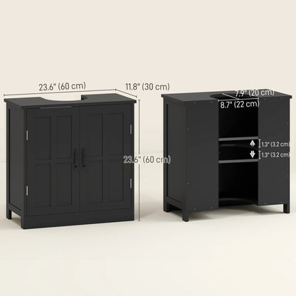 Pedestal Under Sink Vanity Cabinet, Double Doors, Adjustable Shelf, Black Sink Cabinets at Gallery Canada