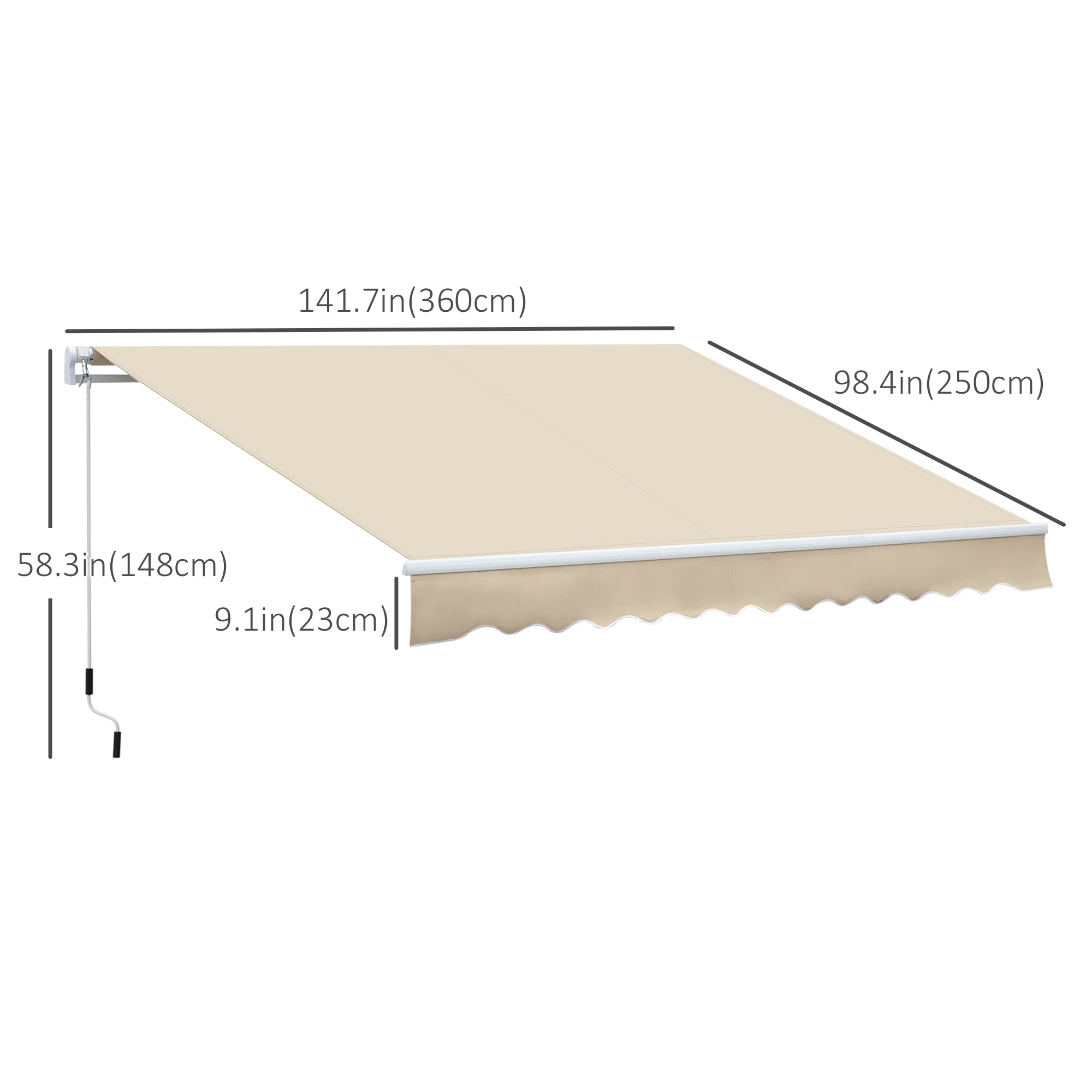 12' x 8' Retractable Patio Awning, Manual Crank Handle, UV Water-Resistant, Cream Patio Awnings at Gallery Canada