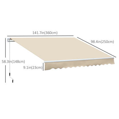 12' x 8' Retractable Patio Awning, Manual Crank Handle, UV Water-Resistant, Cream Patio Awnings at Gallery Canada